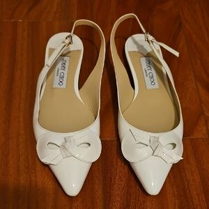 Jimmy Choo White Bow Slingback Heels